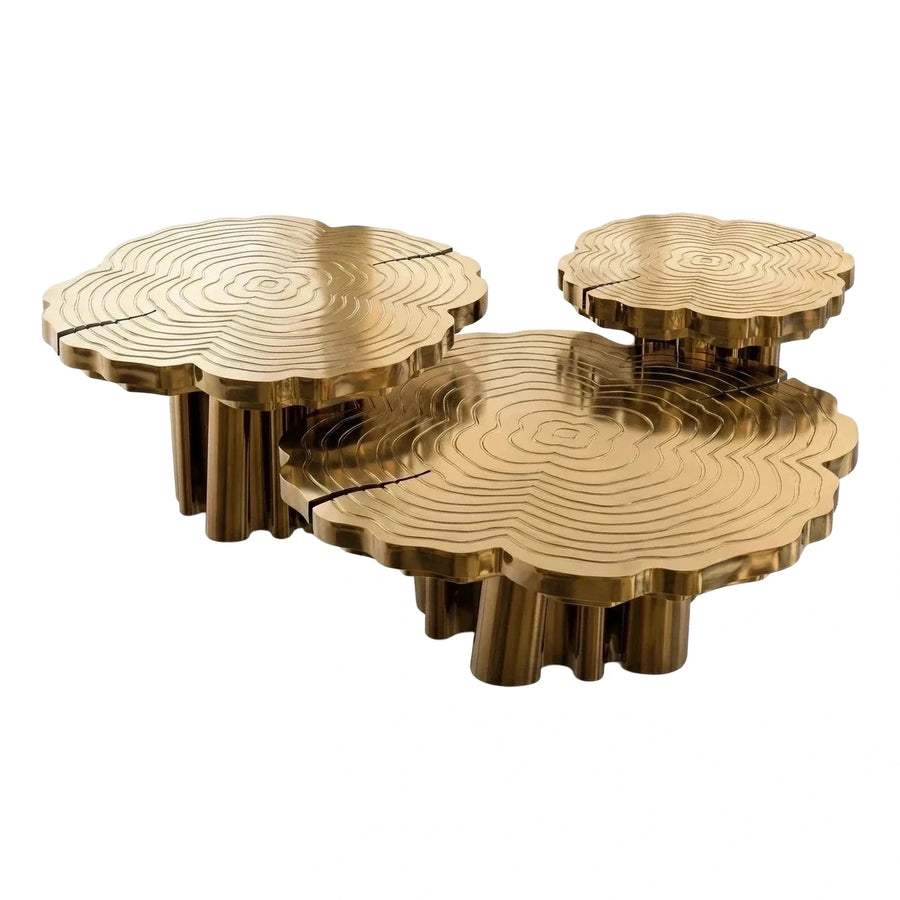 Gold Metal Tree Stump Nesting Coffee Table Set