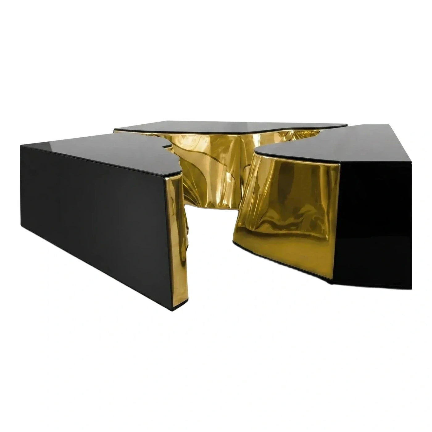 Modern Black Gloss Gold Metal Coffee Table Set