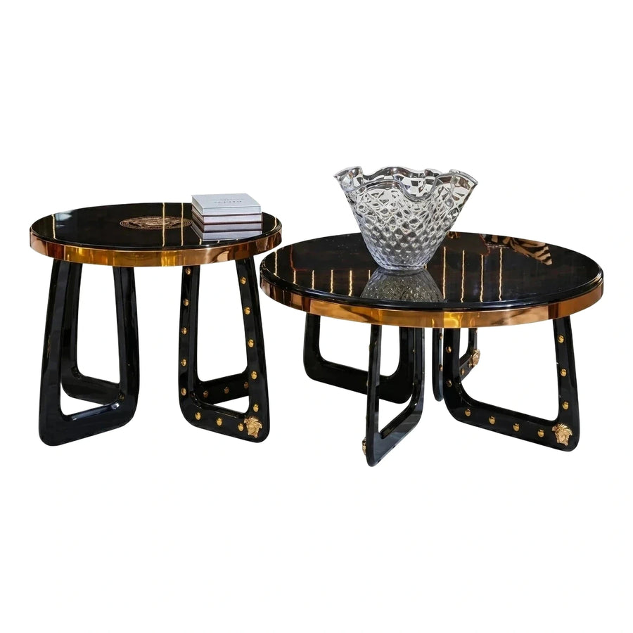 Black and Gold Round Nesting Coffee Table Set