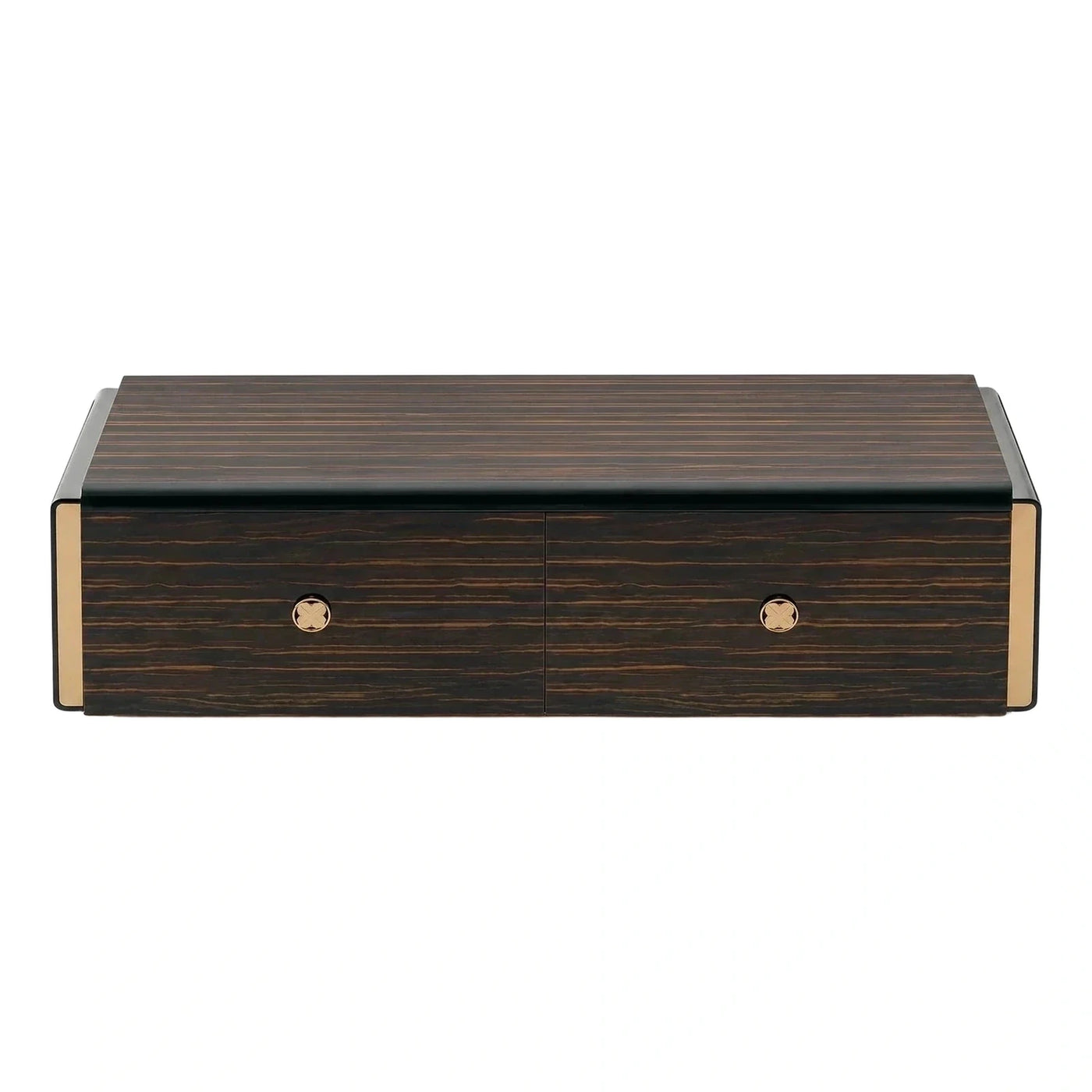 Luxury High Gloss Dark Wood Coffee Table with Gold Accents