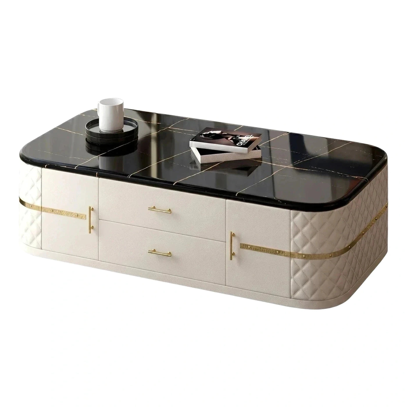 Luxury Black Marble Top Coffee Table With Storage