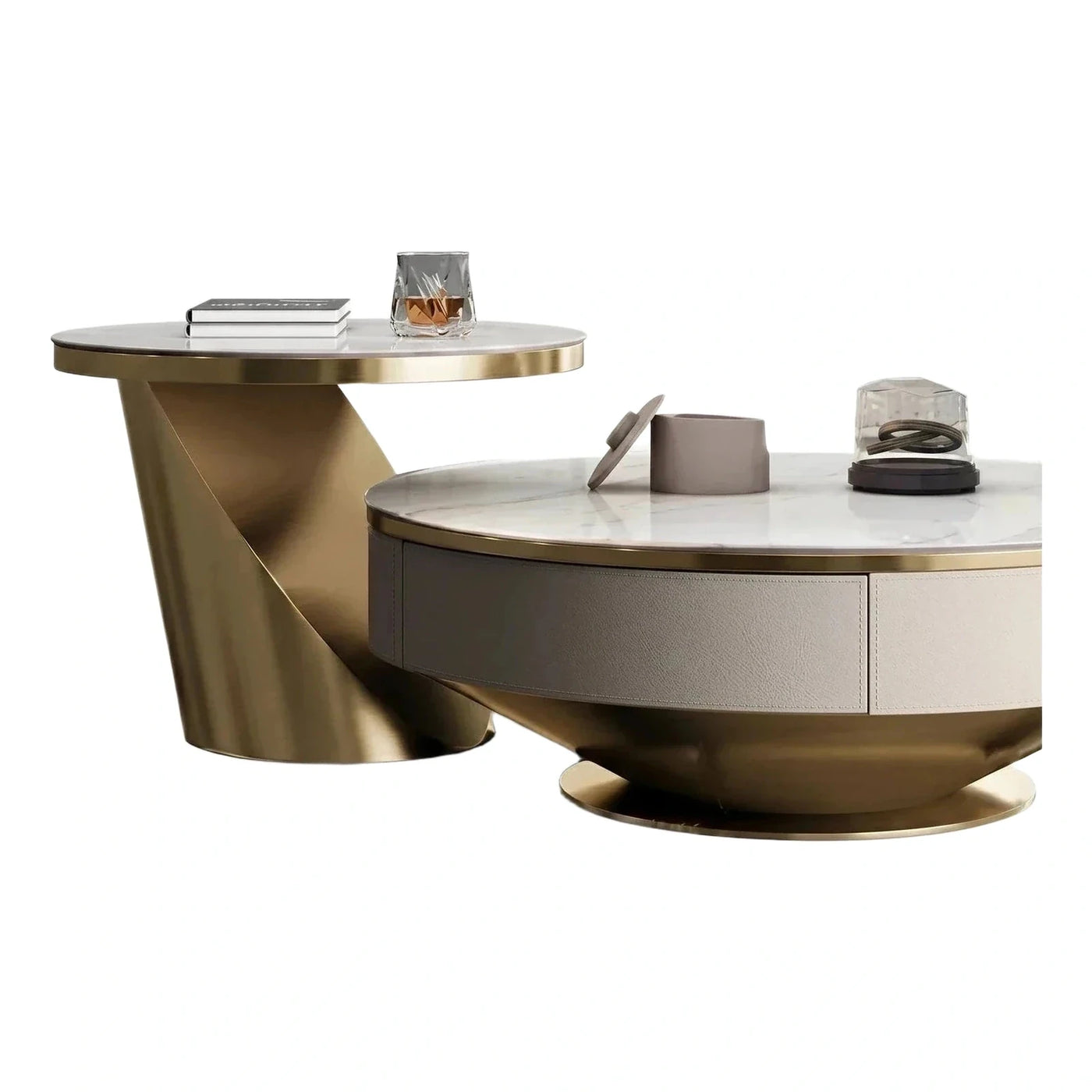 Luxury Gold Metal Marble Coffee Table Set