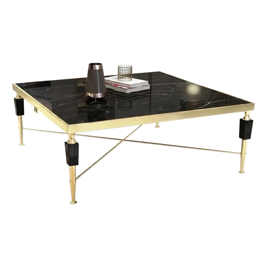 Luxury Black Marble Top Gold Metal Coffee Table
