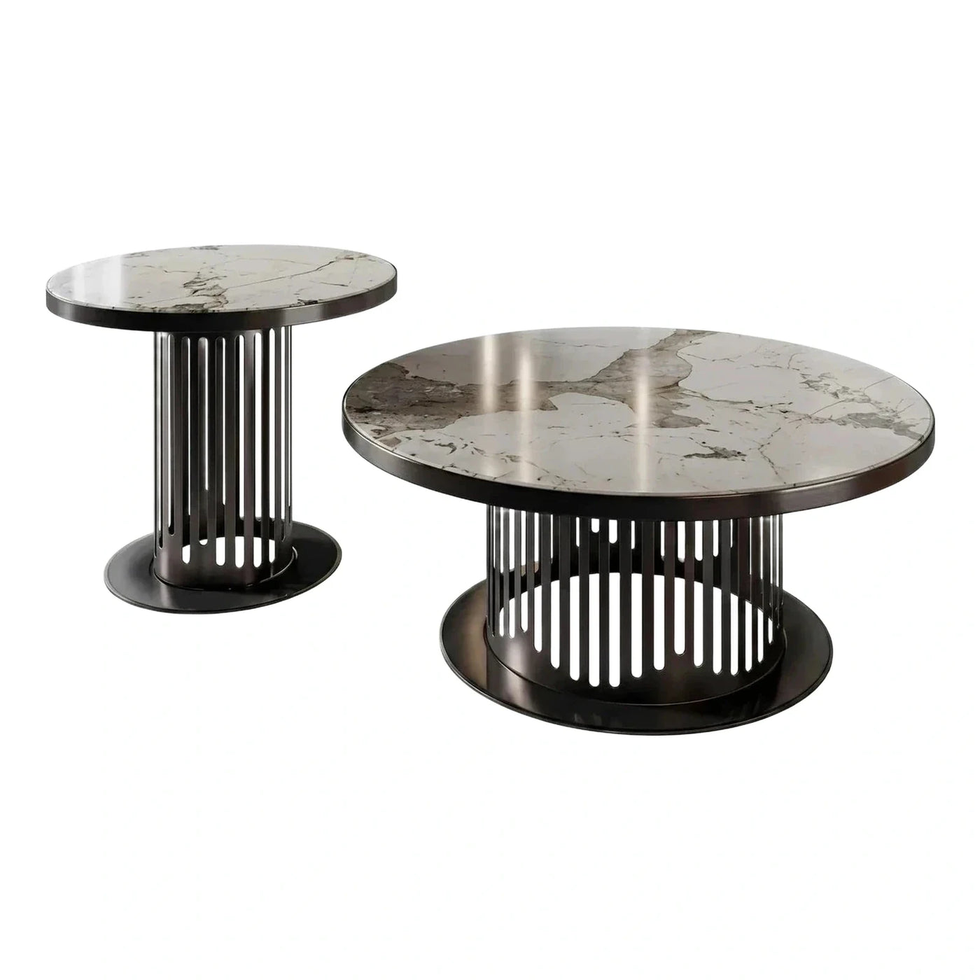 Modern Round Marble Top Coffee and Side Table Set
