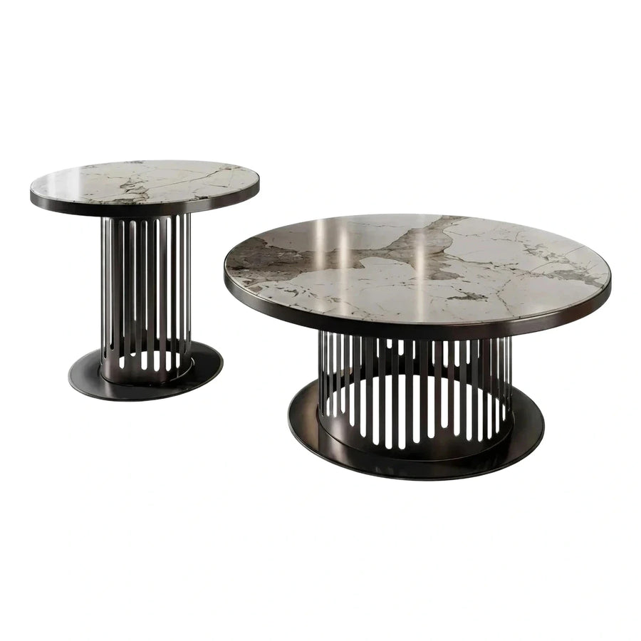 Modern Round Marble Top Coffee and Side Table Set