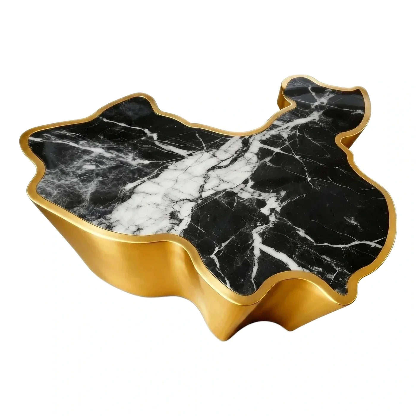 Irregular Black Marble Coffee Table with Gold Base