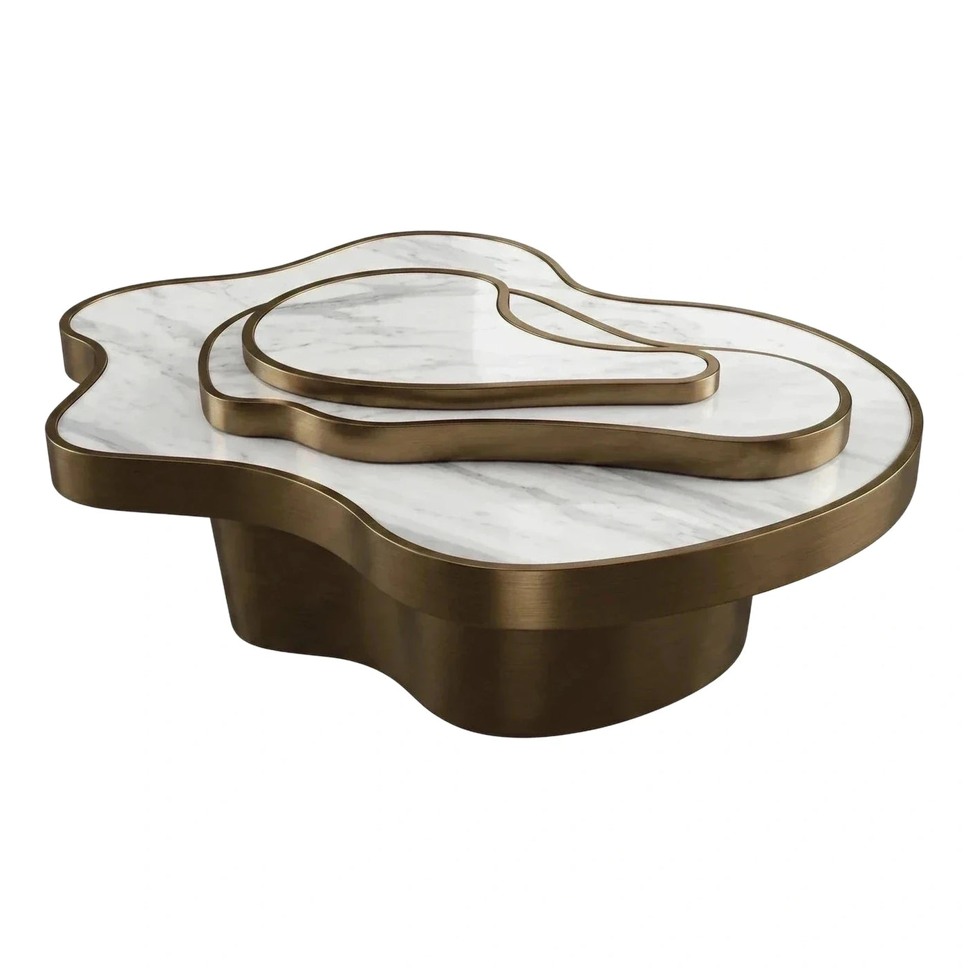 Modern Organic Shape Marble Brass Coffee Table