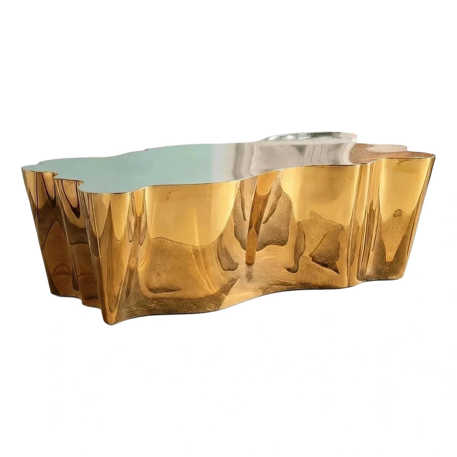 Sculptural Gold Finish Organic Coffee Table