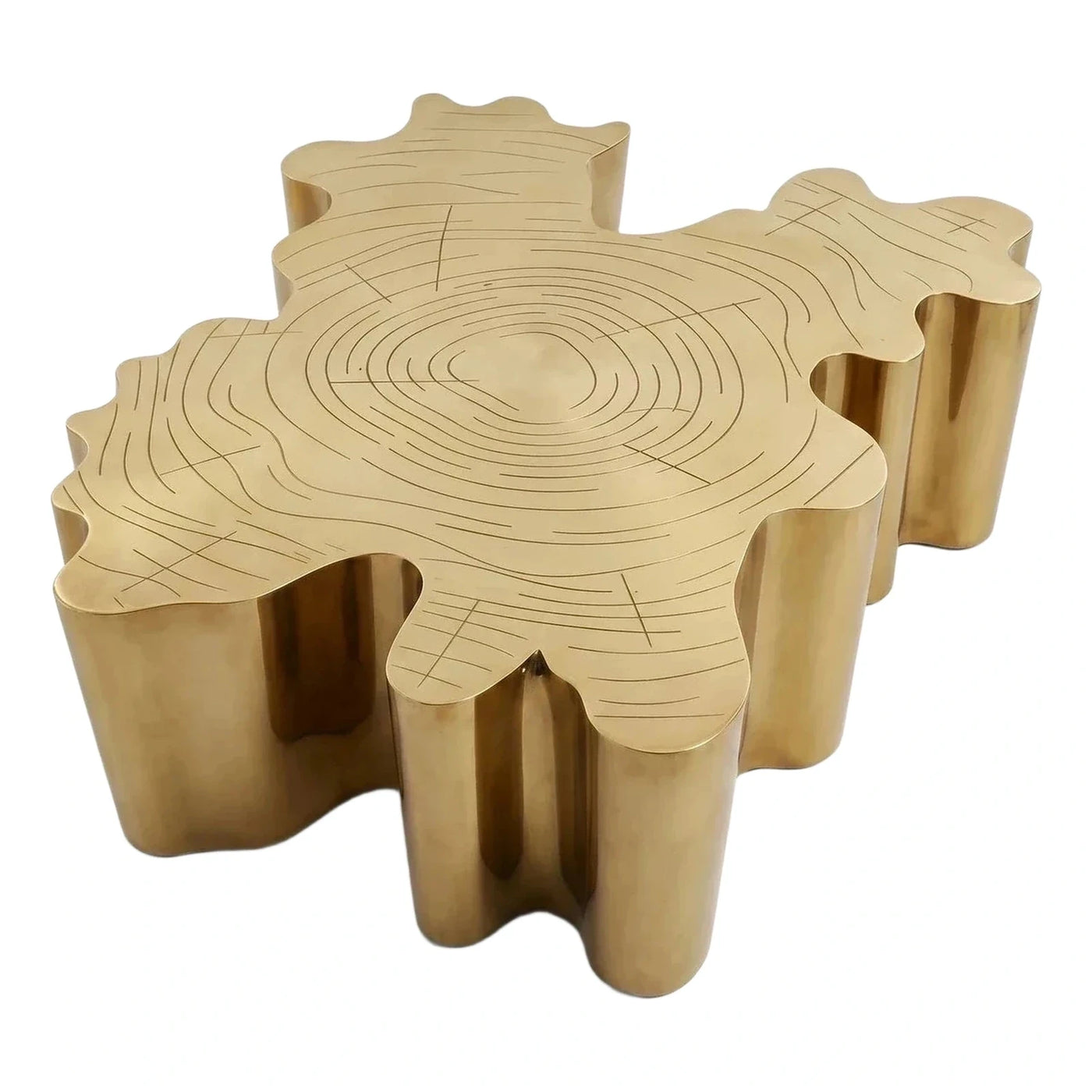 Gold Metal Tree Stump Coffee Table Set