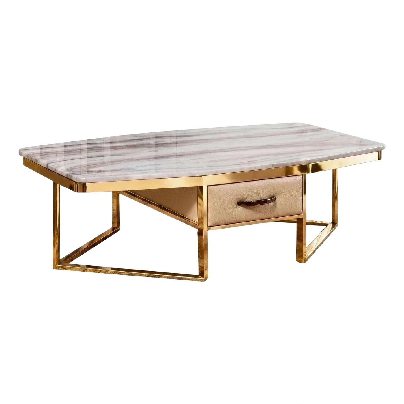 Luxury Gold Coffee Table with Marble Top and Drawer