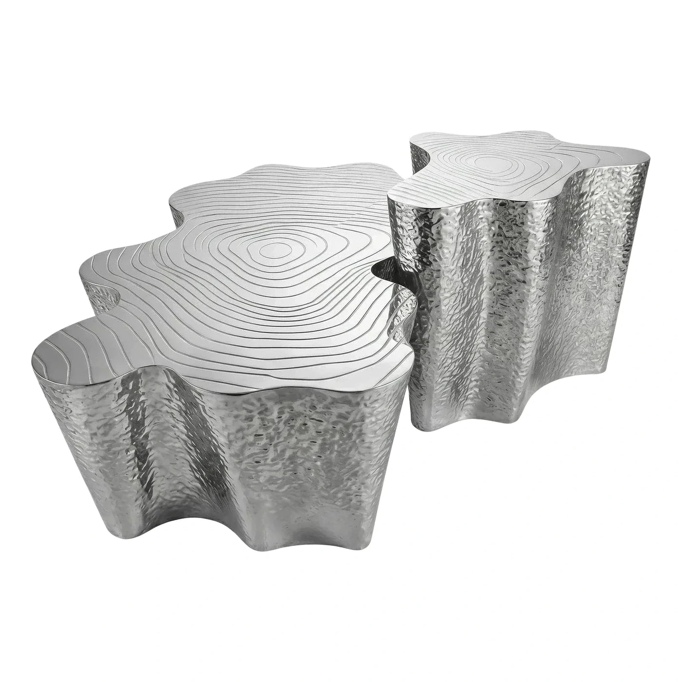 Silver Hammered Metal Organic Tree Stump Side Tables