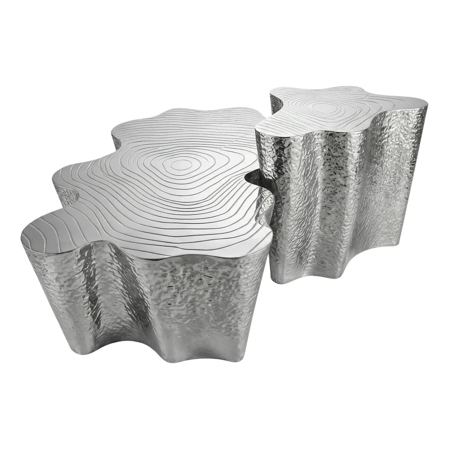 Silver Hammered Metal Organic Tree Stump Side Tables