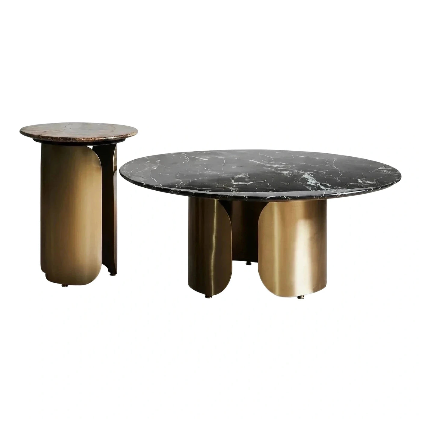 Round Marble Coffee Table Set Gold Base