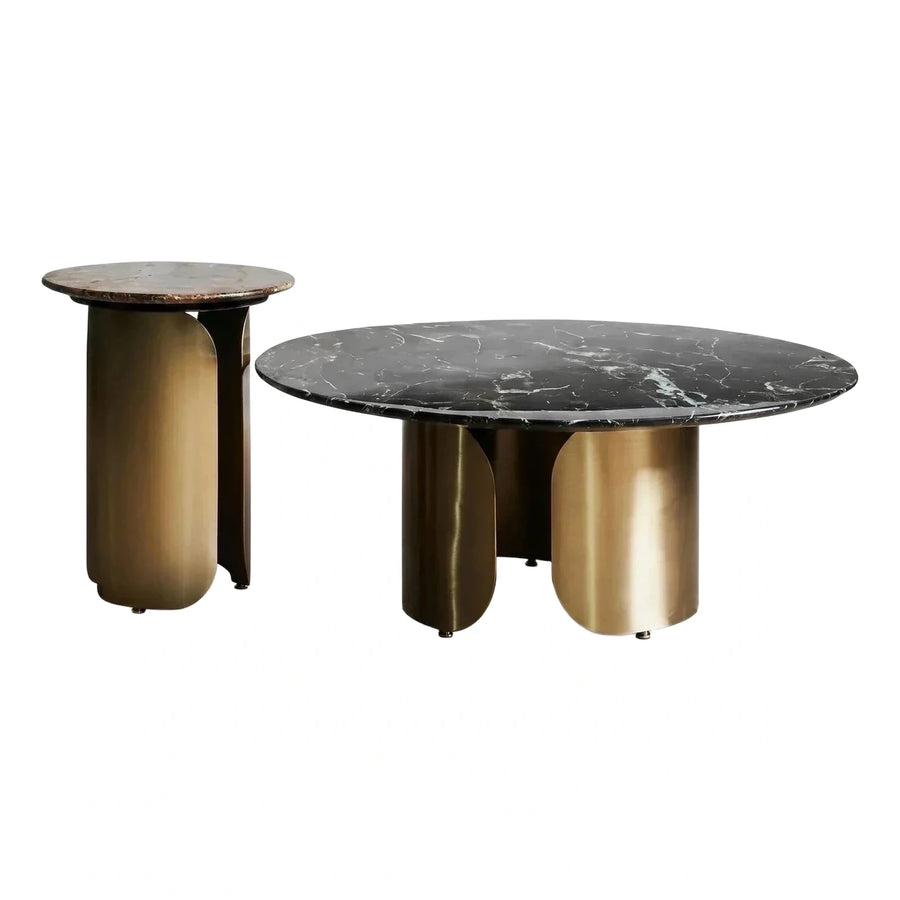 Round Marble Coffee Table Set Gold Base
