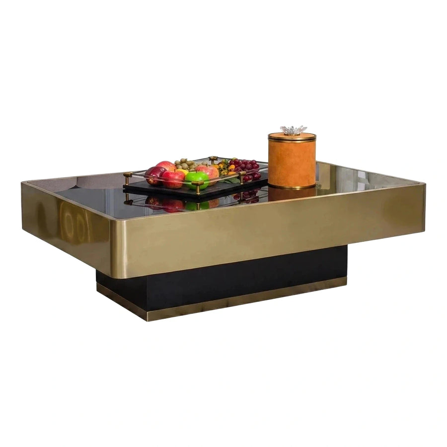 Luxury Rectangular Gold Metal Coffee Table with Glass Top