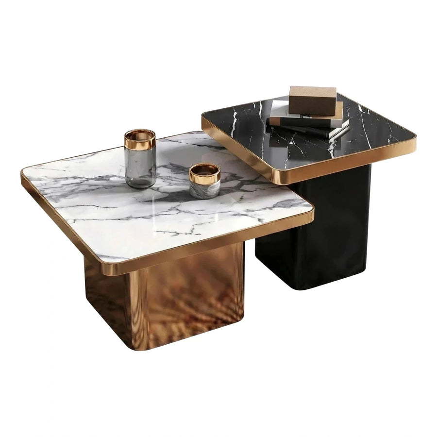Luxury Square Marble Nesting Coffee Table Set