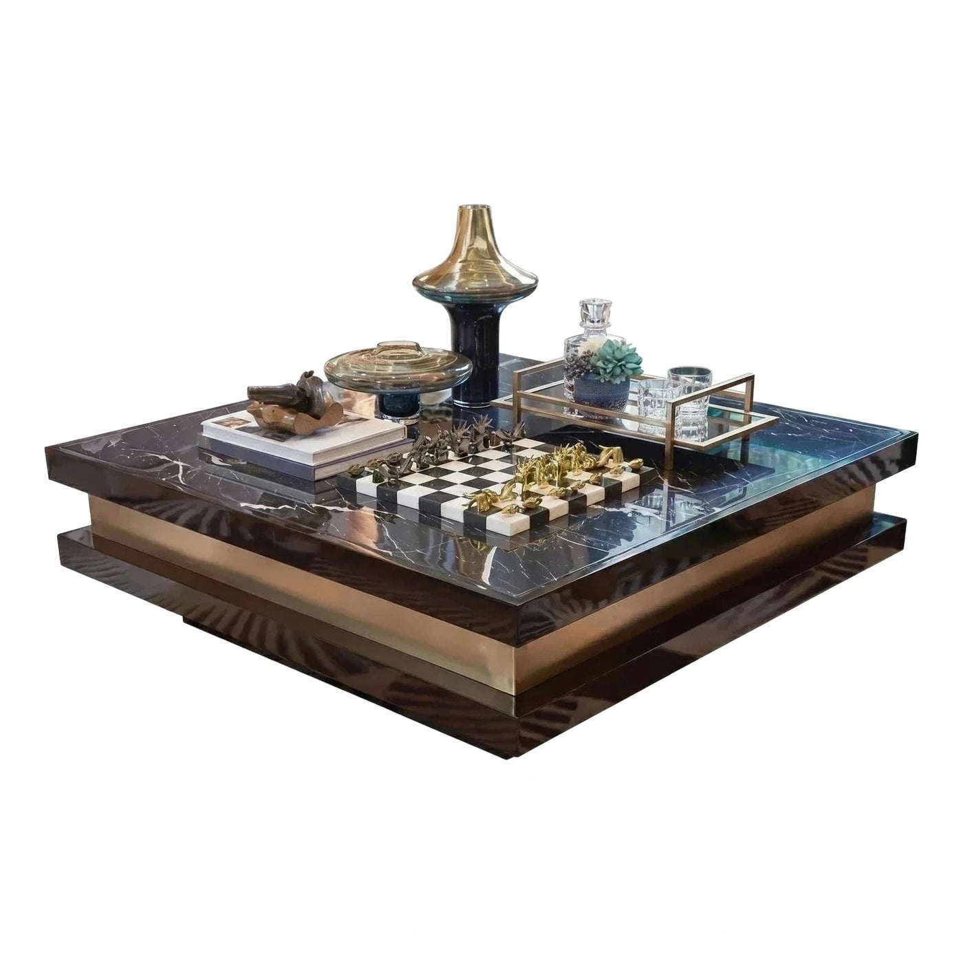 Square Marble Top Coffee Table with Brass Base