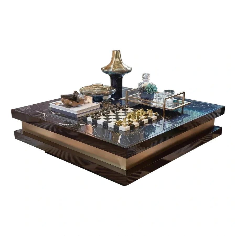 Square Marble Top Coffee Table with Brass Base