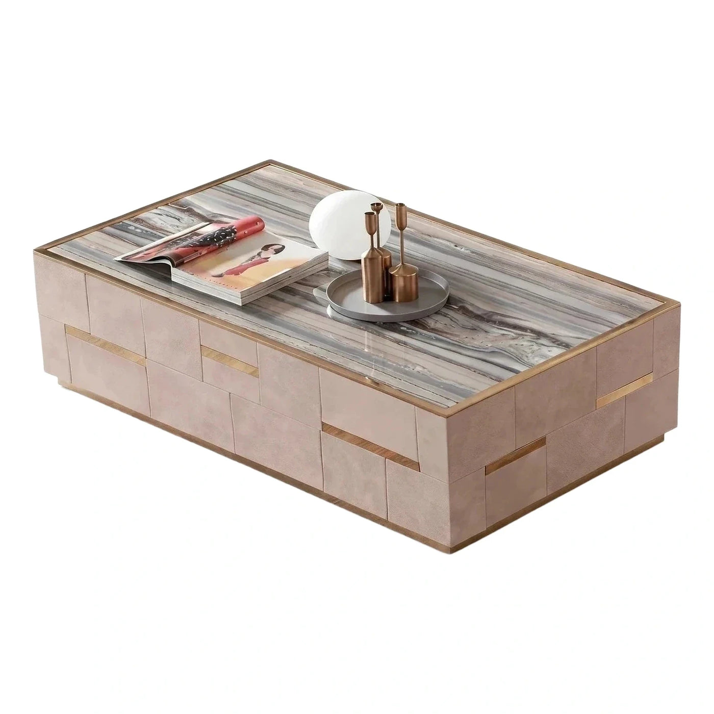 Luxury Marble Top Coffee Table with Leather Base