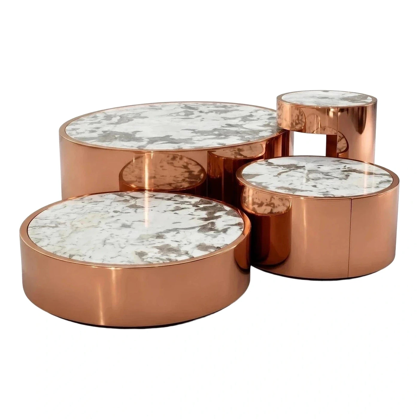 Rose Gold Metal Nesting Coffee Tables Marble Top