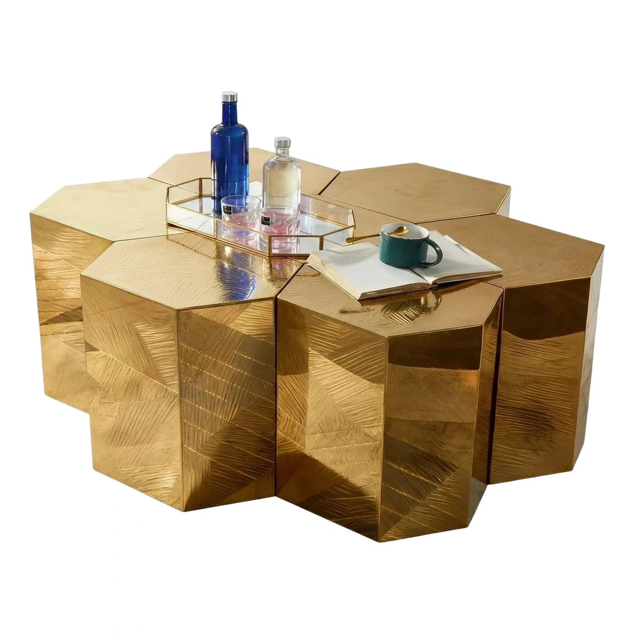 Gold Textured Hexagonal Modular Coffee Table Set