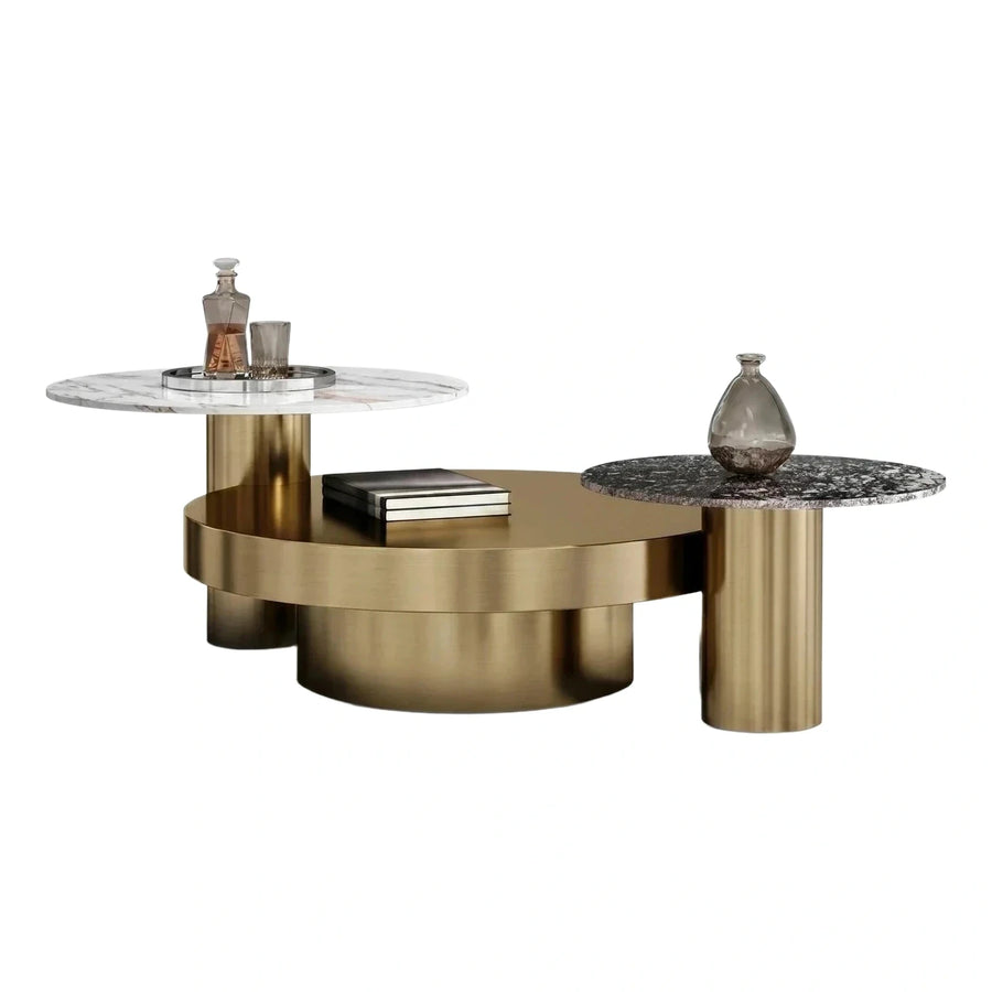 Luxury Brushed Gold Multi-Level Marble Coffee Table