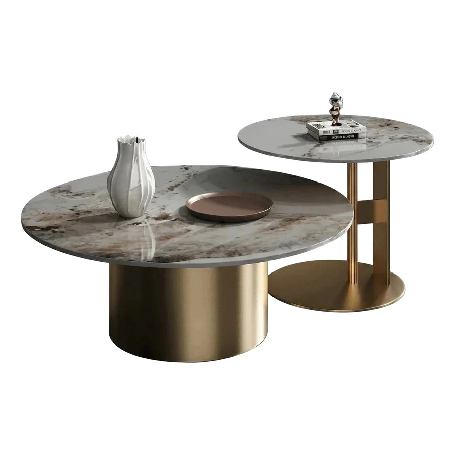 Modern Round Marble Top Coffee Table Set Gold