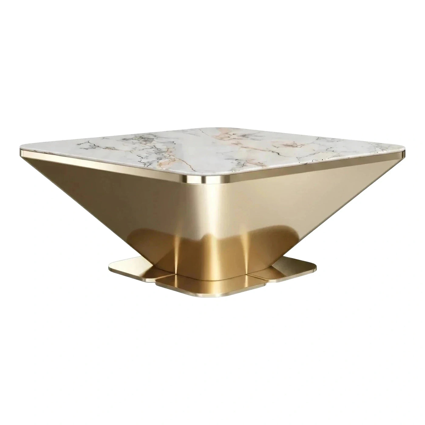 Square White Marble Top Gold Metal Coffee Table
