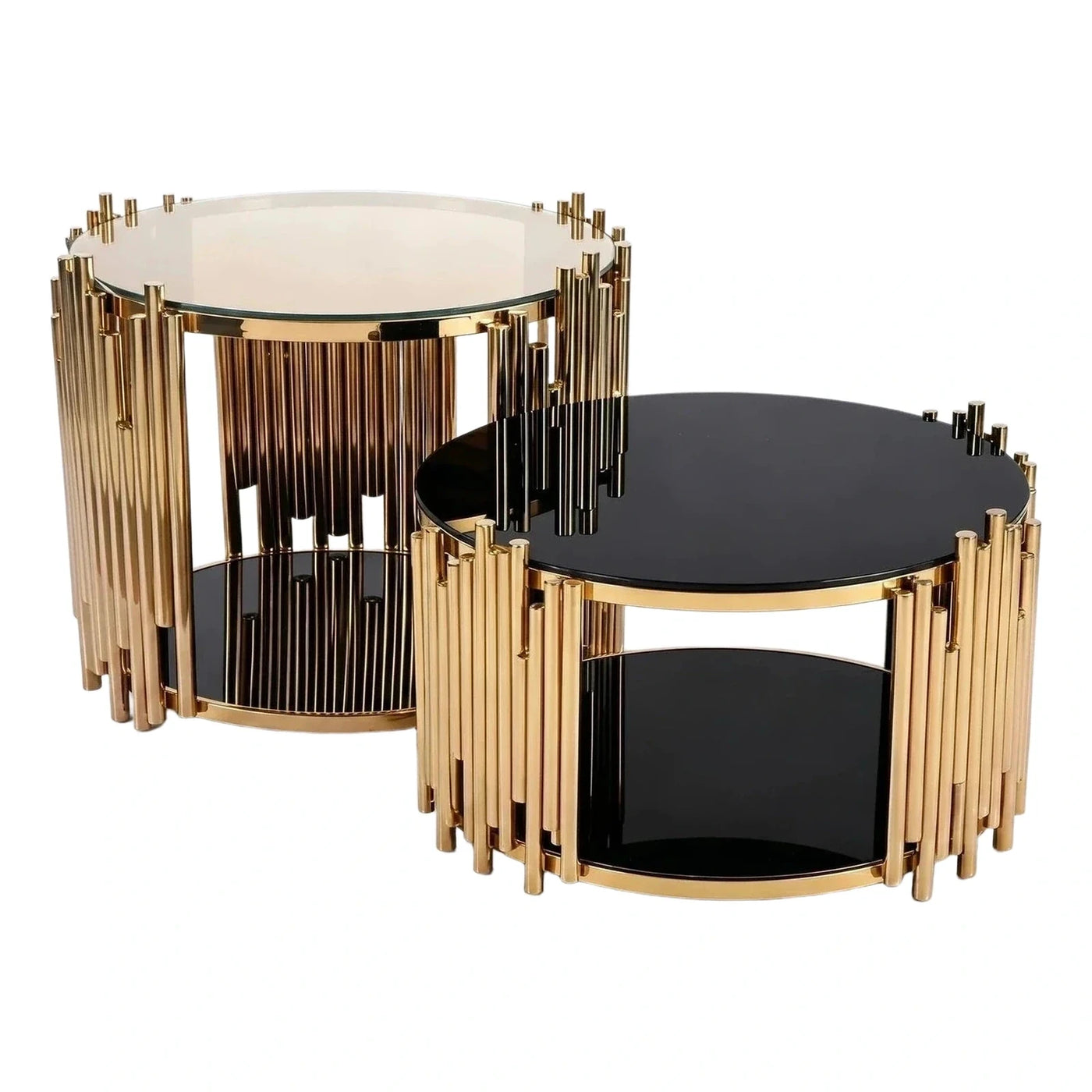 Gold Metal Round Nesting Coffee Tables Set