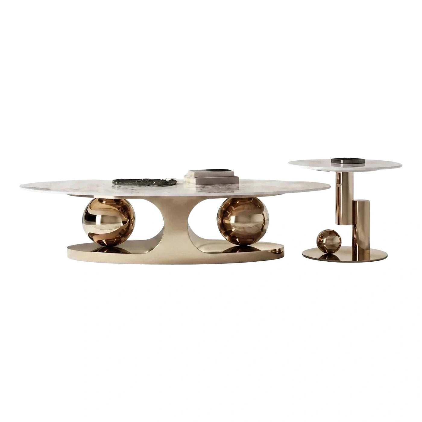 Luxury Oval Marble Coffee Table and Side Table Set