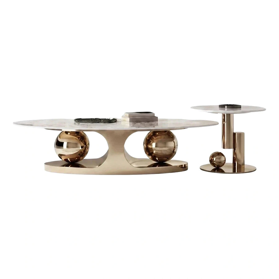 Luxury Oval Marble Coffee Table and Side Table Set