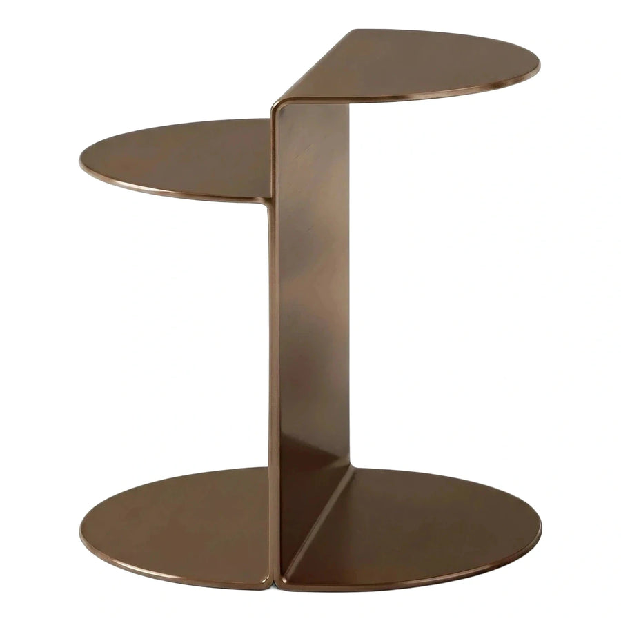 Sculptural Bronze Metal Two-Tier Side Table