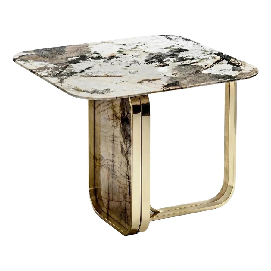 Luxury Marble Top Square Side Table Gold Base