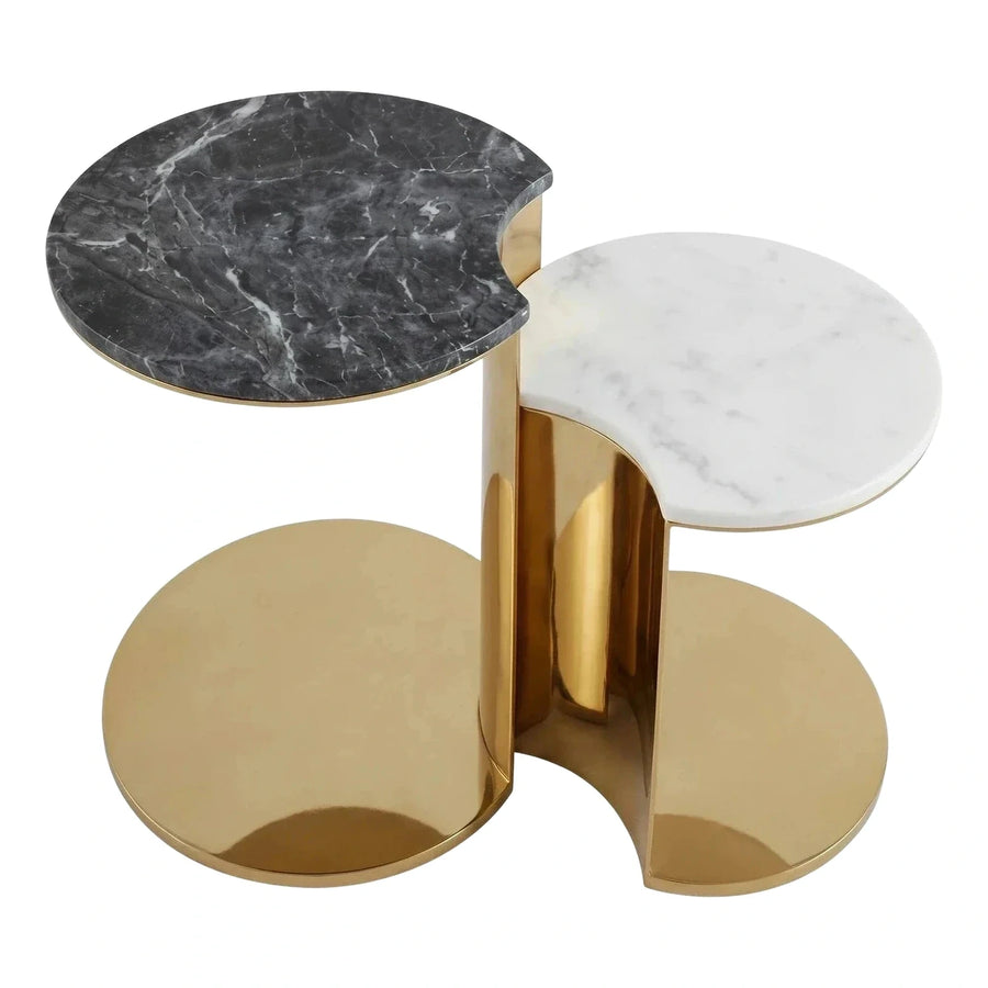 Modern Gold Metal Marble Top Nesting Side Tables