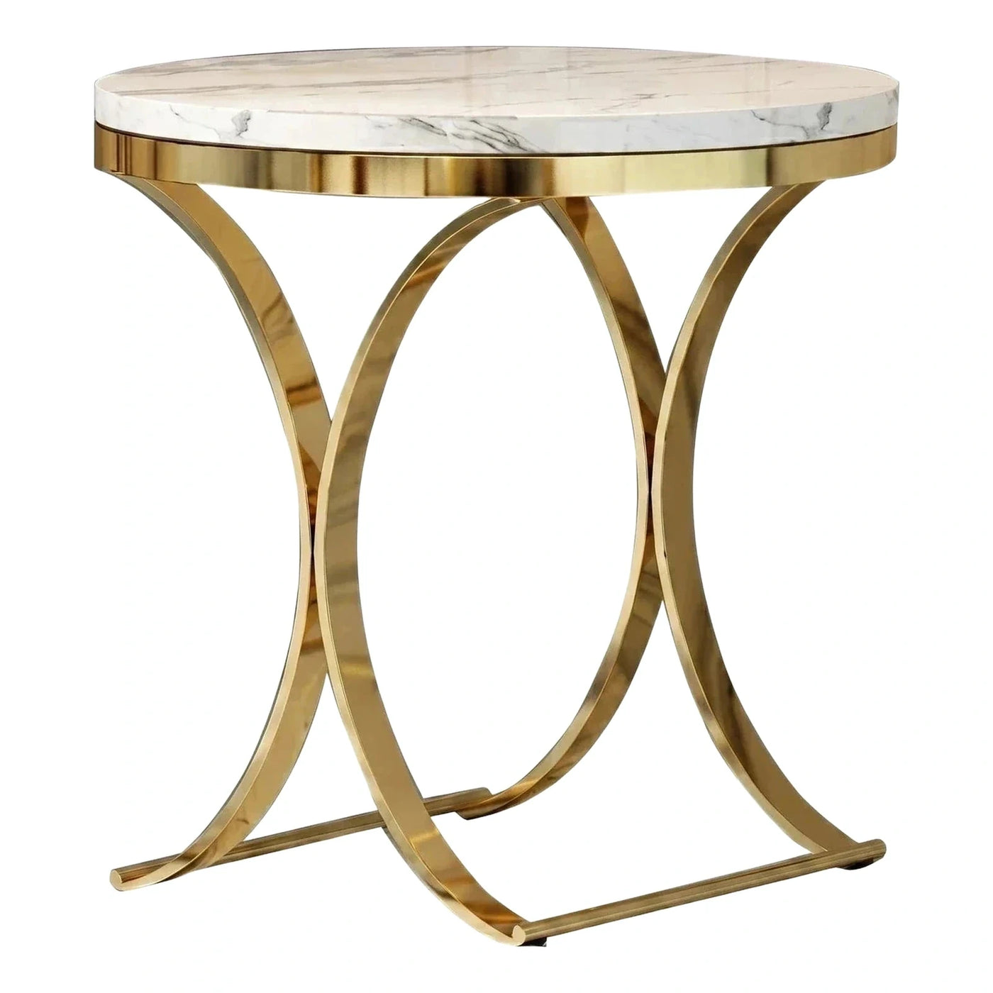 Round White Marble Top Gold Metal Side Table