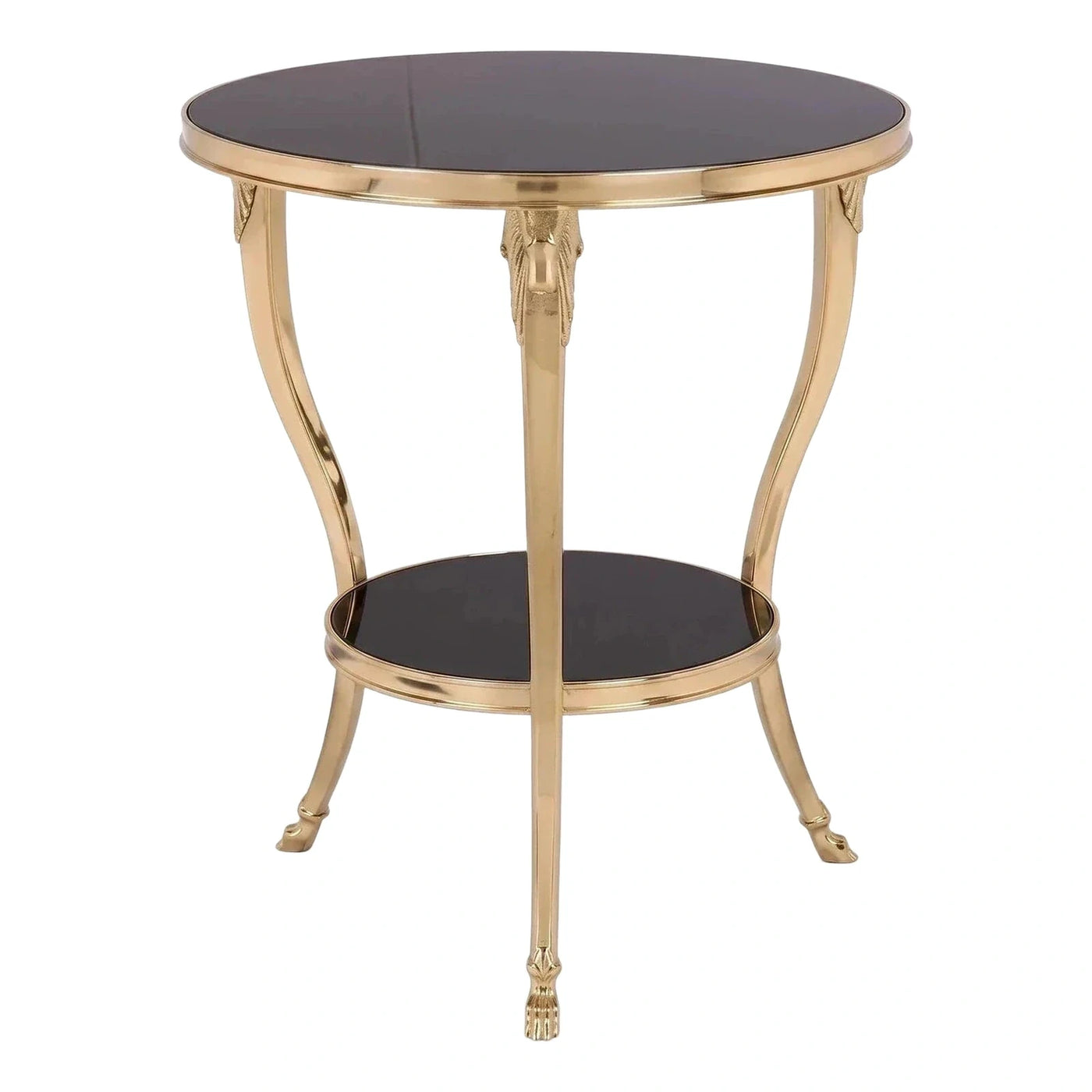Gold Metal Round Side Table with Black Glass Top