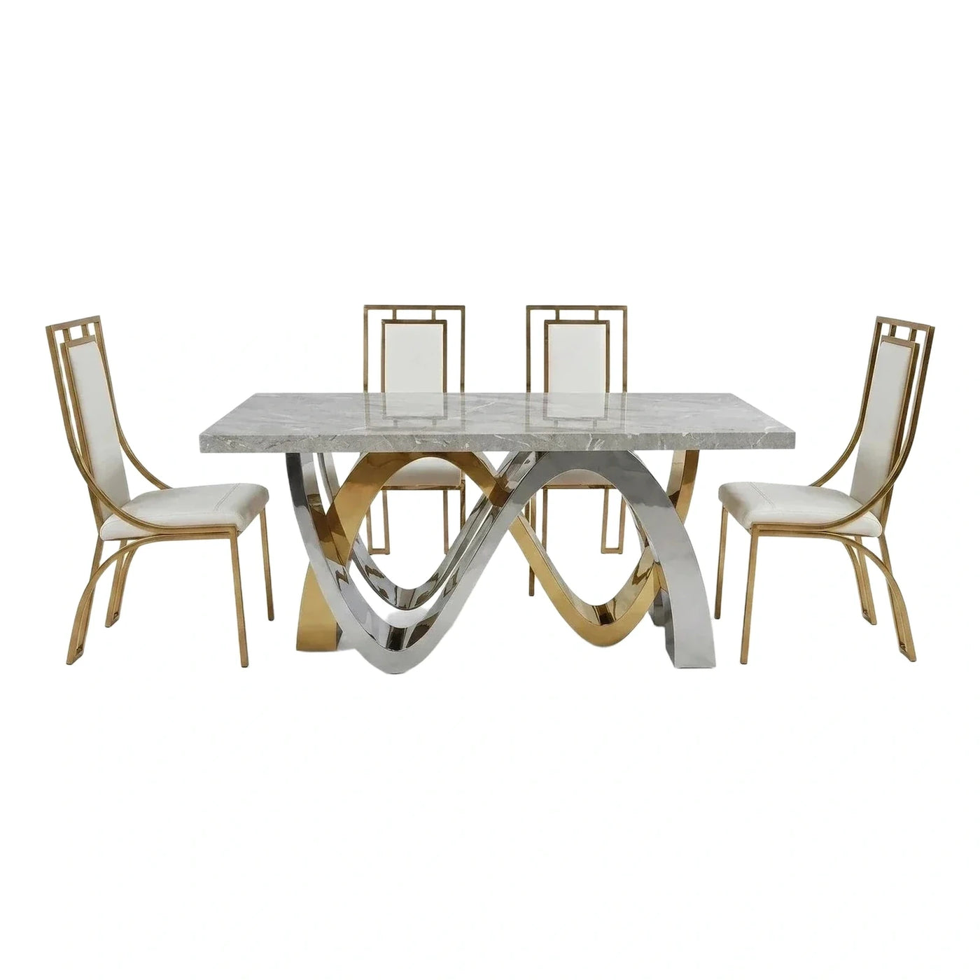Luxury Marble Dining Table Set with Gold Chairs