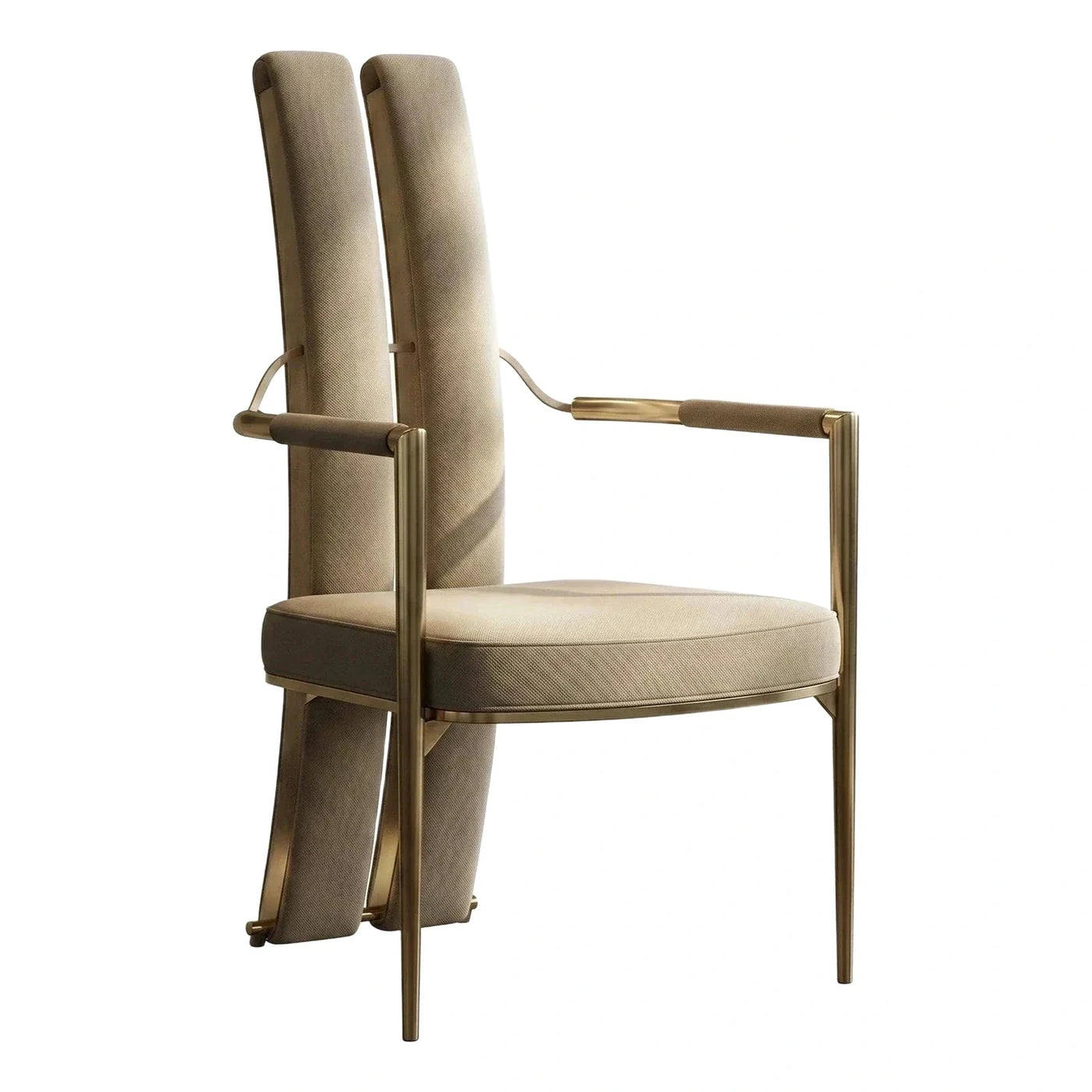 Modern Beige High Back Dining Chair with Gold Frame