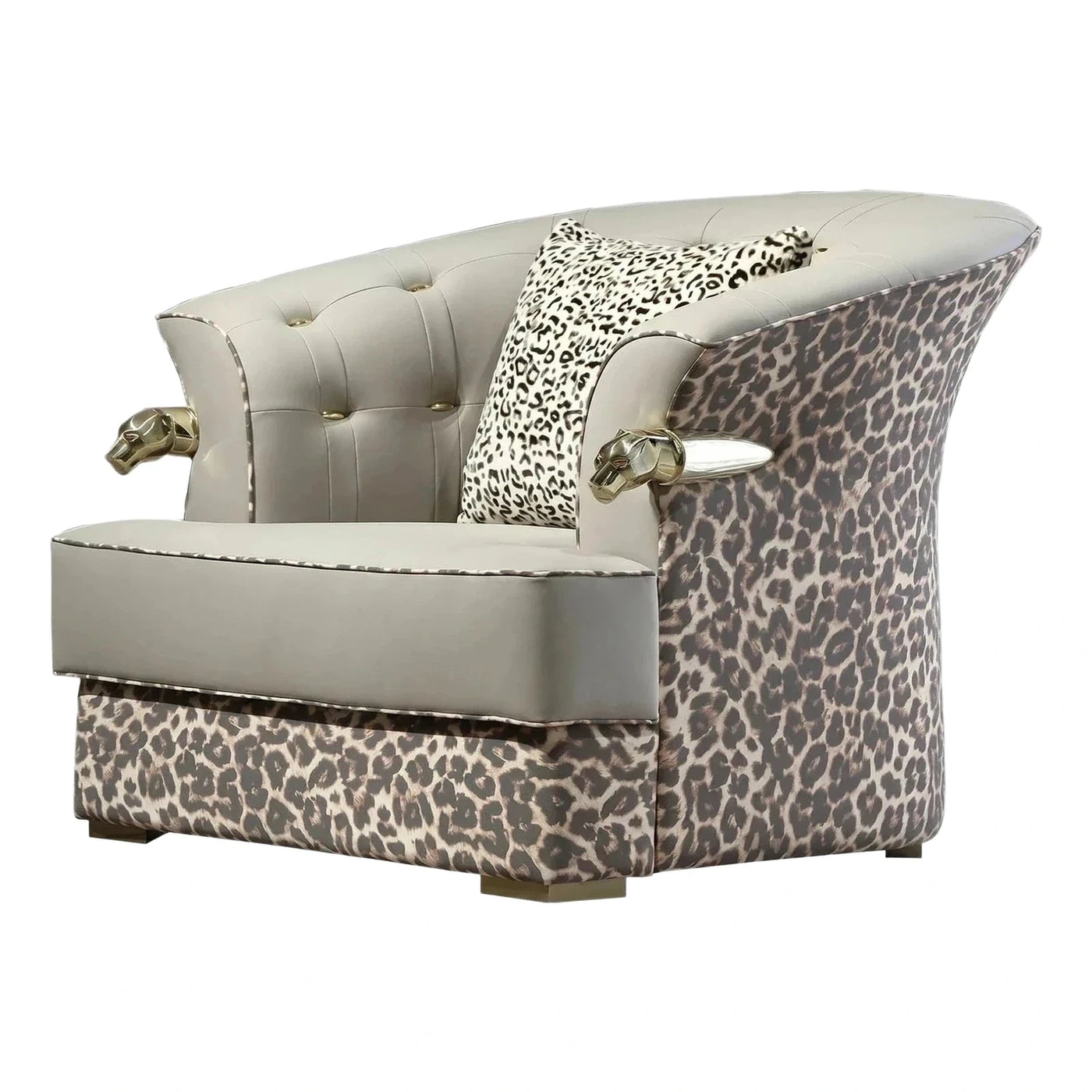 Leopard Print Loveseat with Gold Panther Armrests