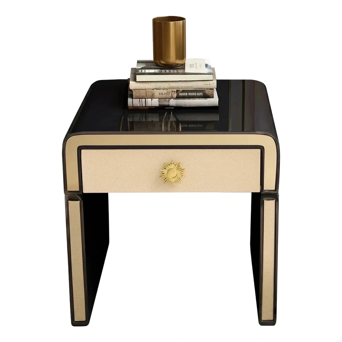 Black Gloss Nightstand with Cream Textured Drawer
