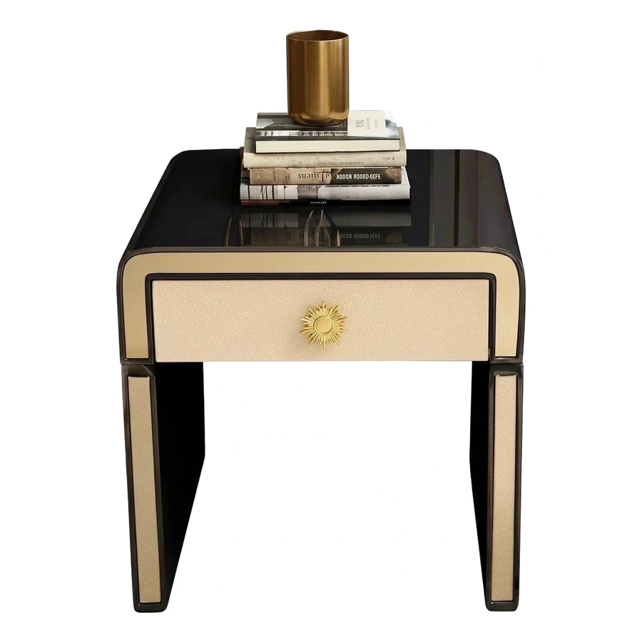 Black Gloss Nightstand with Cream Textured Drawer