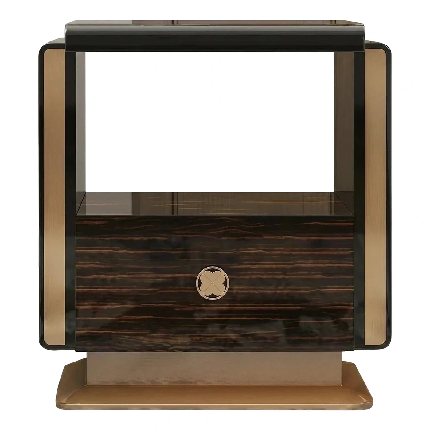 Luxury Gold Metal Nightstand with Dark Wood Veneer Drawer