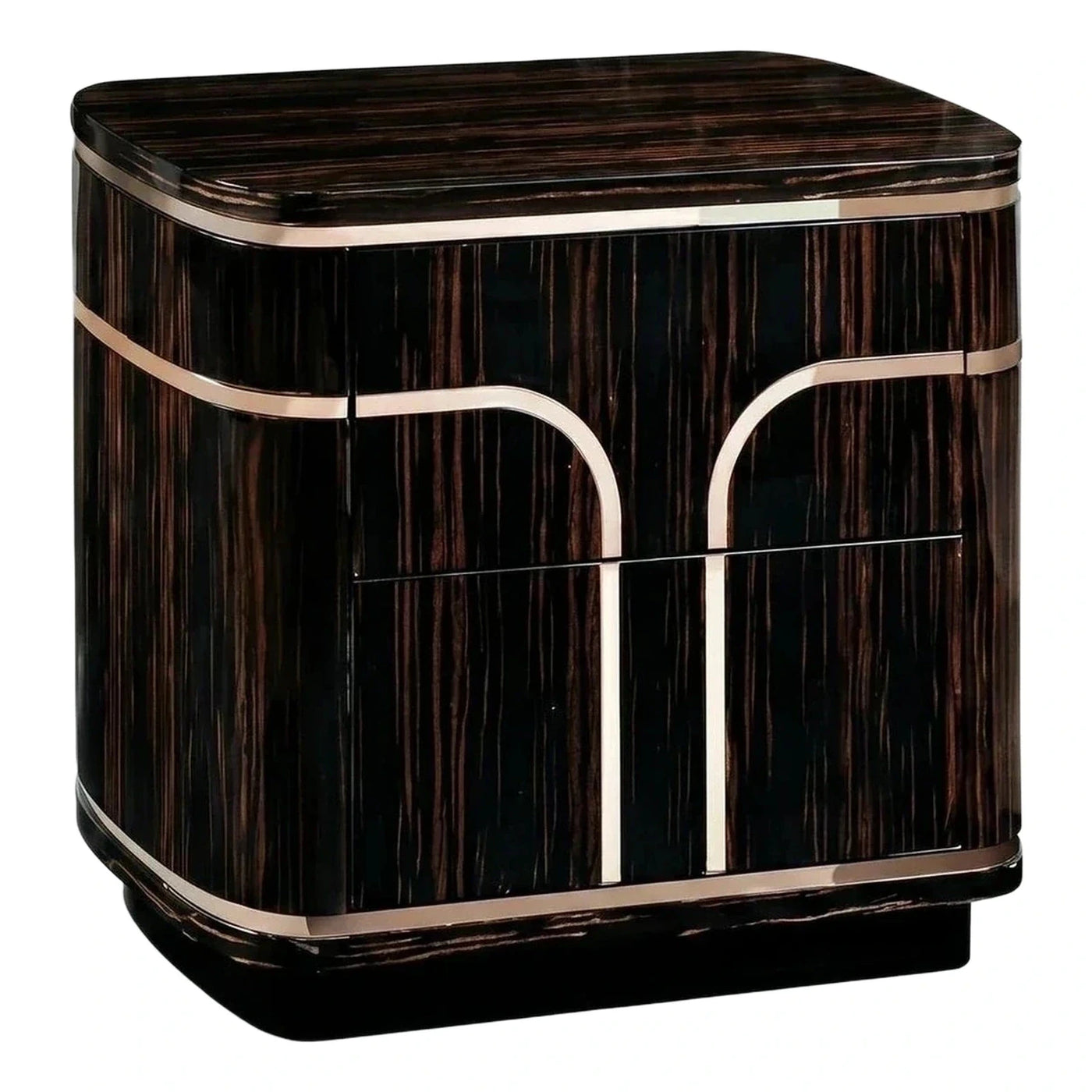 Curved Luxury Nightstand with Dark Wood and Gold Trim