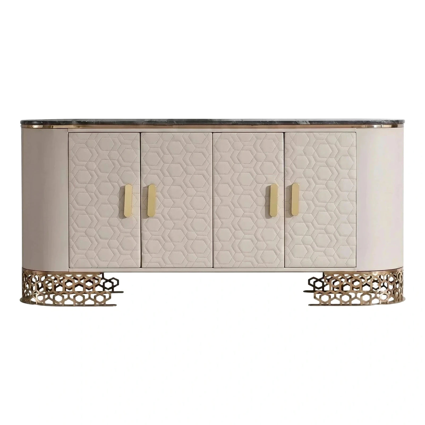 Cream Hexagonal Quilted Sideboard with Gold Base