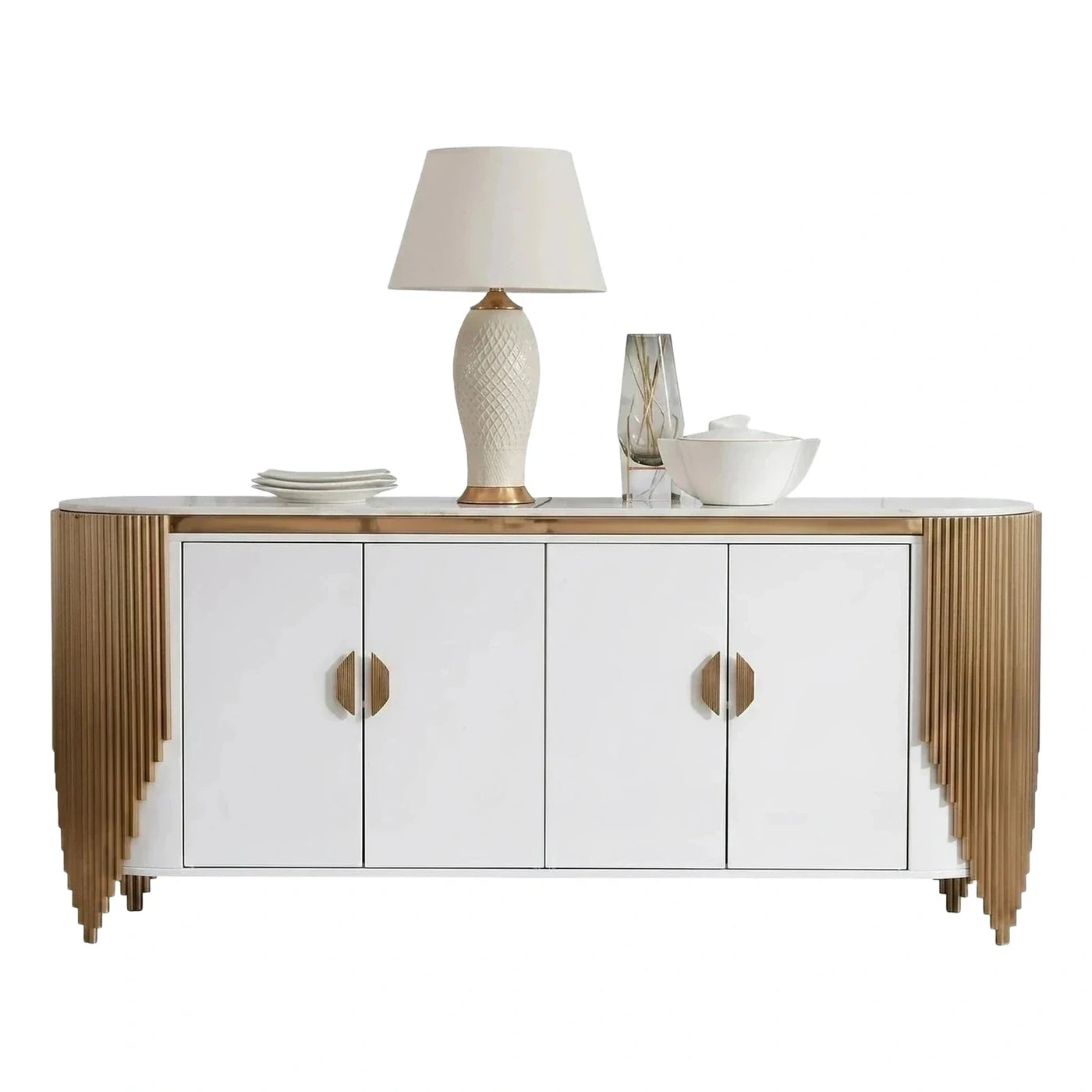 White and Gold Fluted Sideboard Cabinet