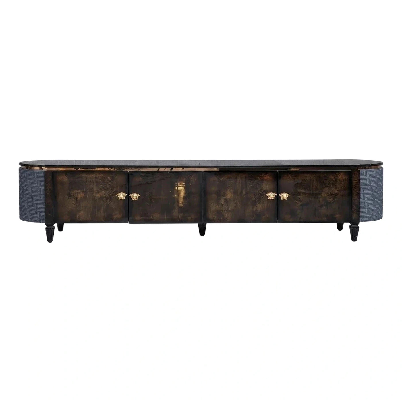 Luxury Dark Wood Sideboard with Gold Medusa Handles