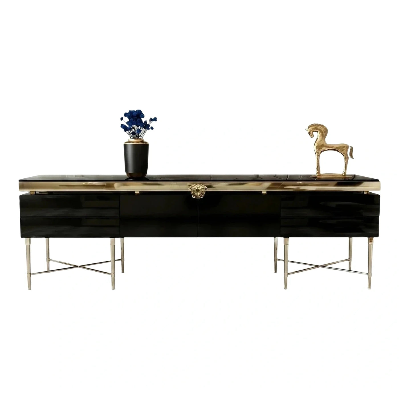 Black Gloss Sideboard with Gold Metal Accents