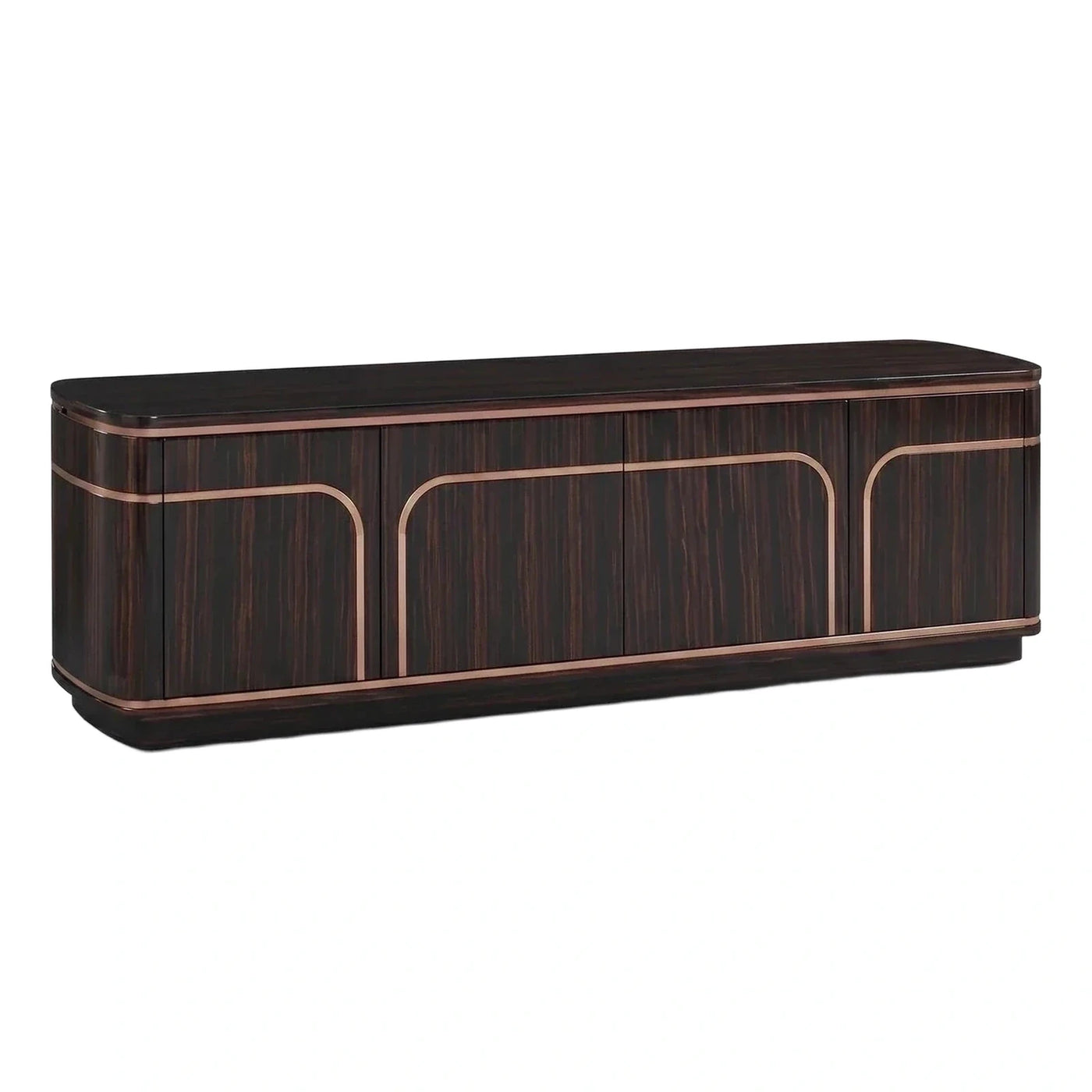 Curved Dark Wood Sideboard with Copper Inlay