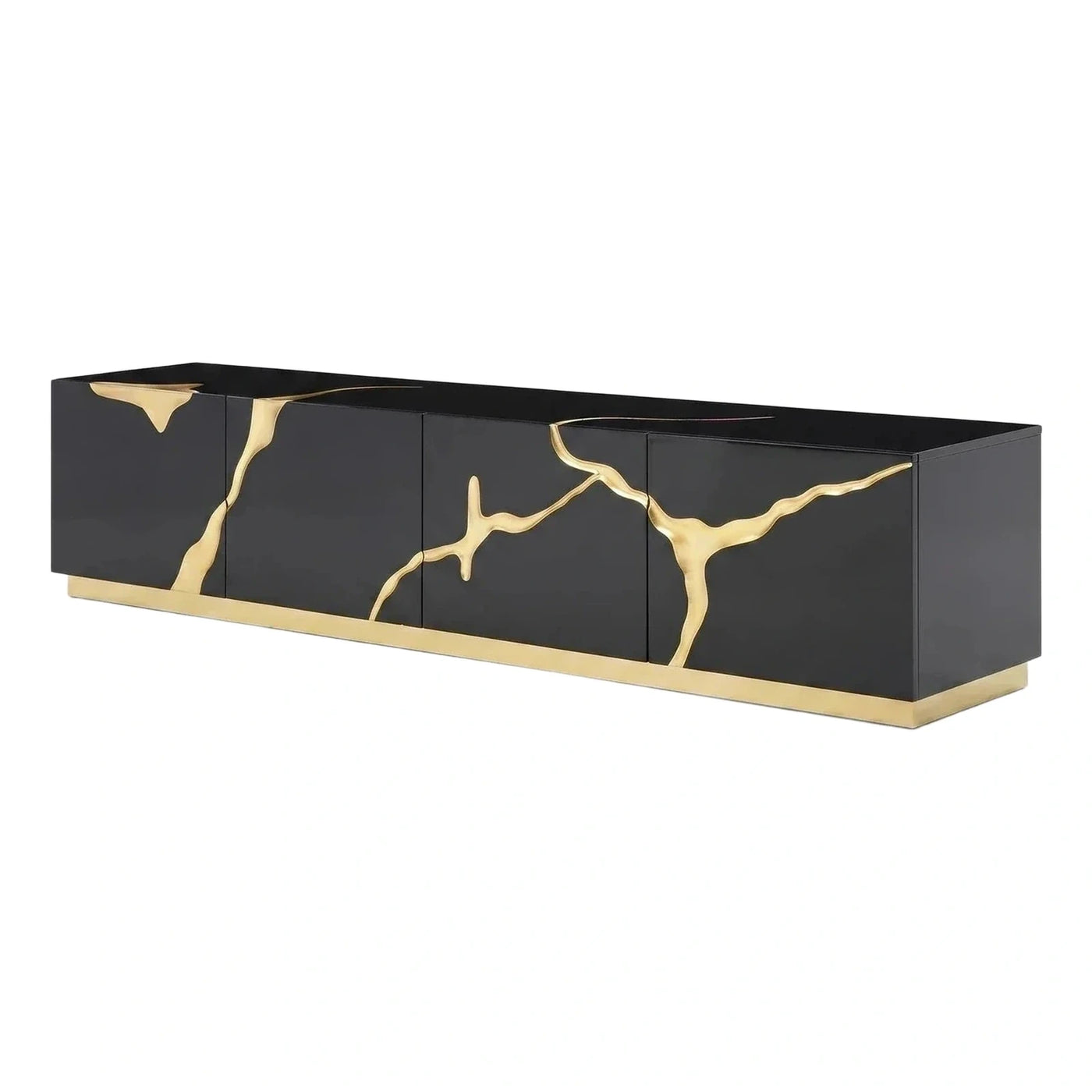 Black Modern Sideboard with Gold Organic Vein Inlay