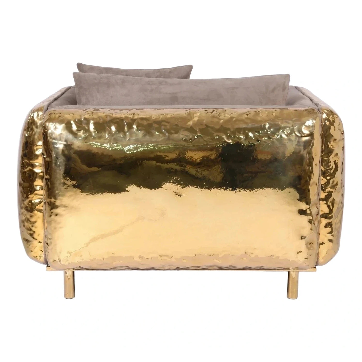 Luxury Gold Hammered Metal Sofa with Grey Upholstery